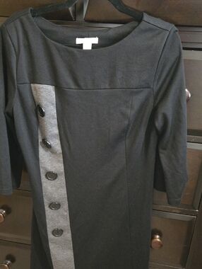 dressbarn Black Dress with Gray Button Placket